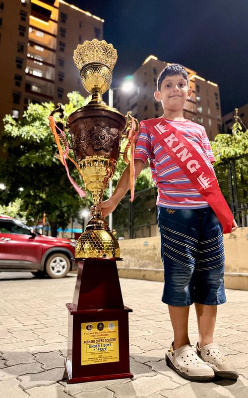 Mindful Movers student wins 1st prize at Acchani State Level Chess Tournament Under-8 Boys category